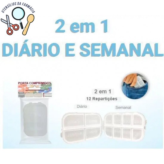 Porta comprimidos cor branco diário e semanal  em plástico 3B